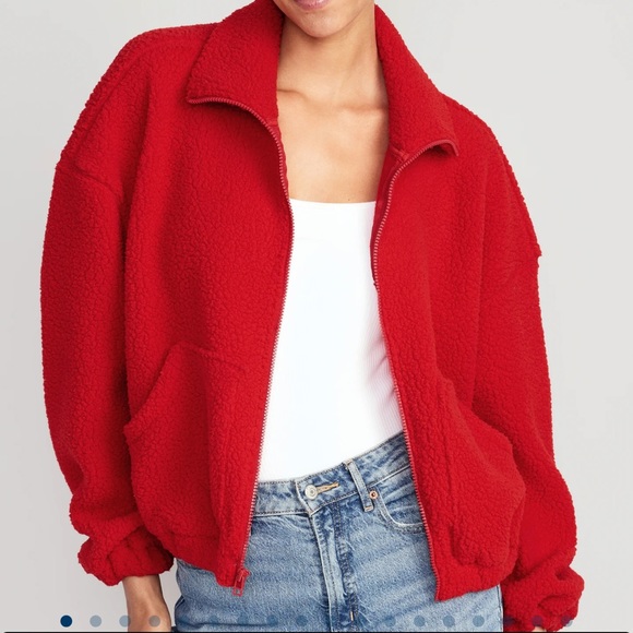 - NWT OLD NAVY Oversized Full-Zip Sherpa Pullover Color: Robbie Red - Picture 2 of 6